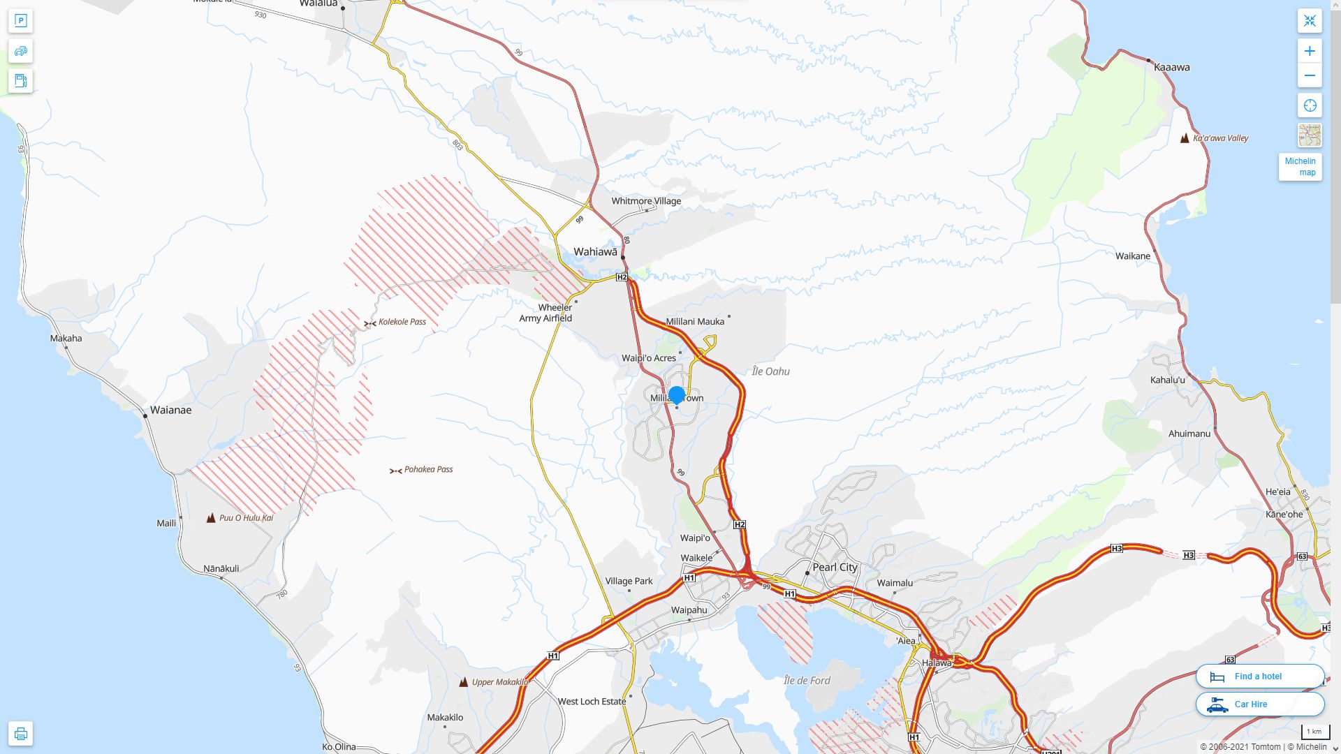 Mililani Town Hawaii Highway and Road Map
